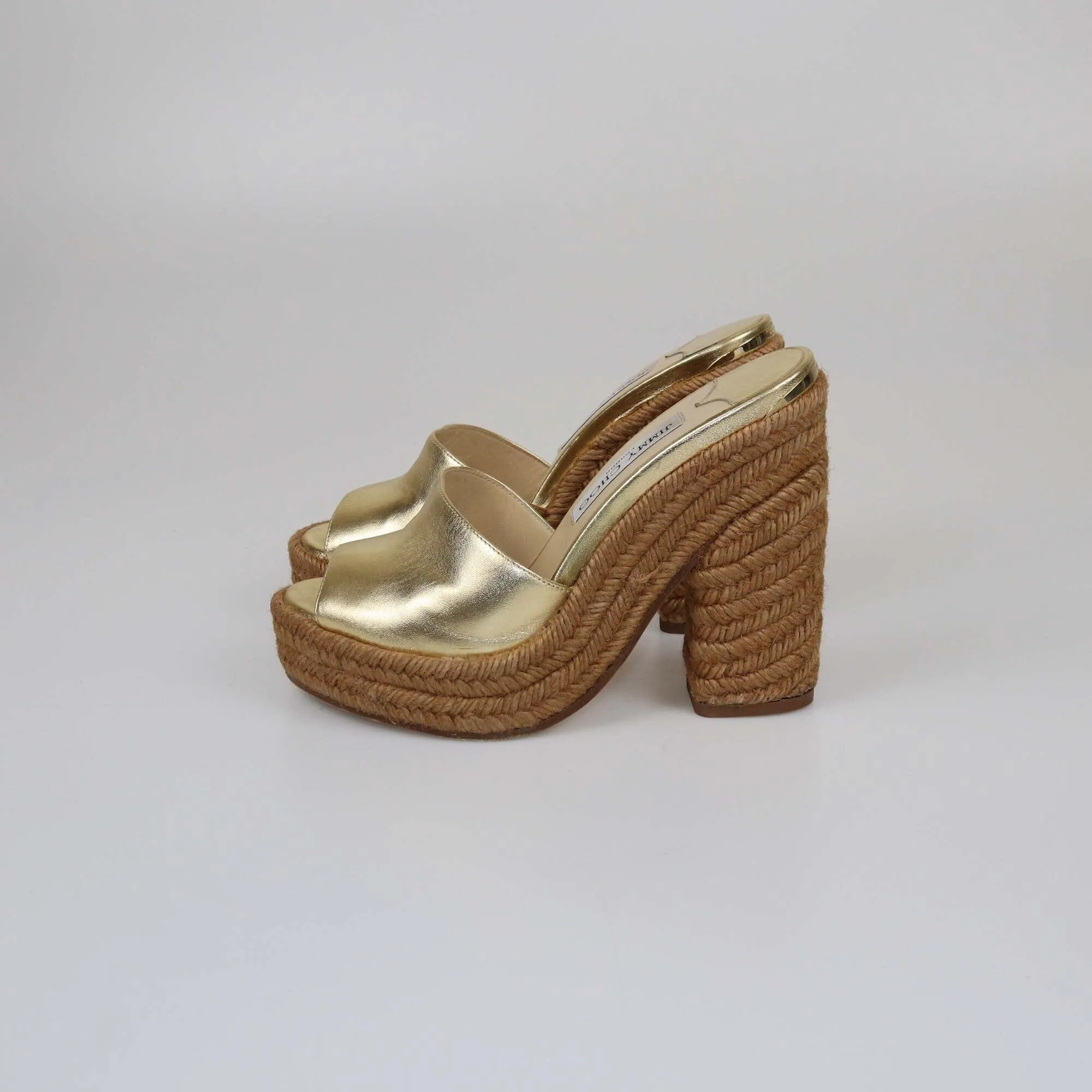 Jimmy Choo Gold Metallic Espadrille Wedge