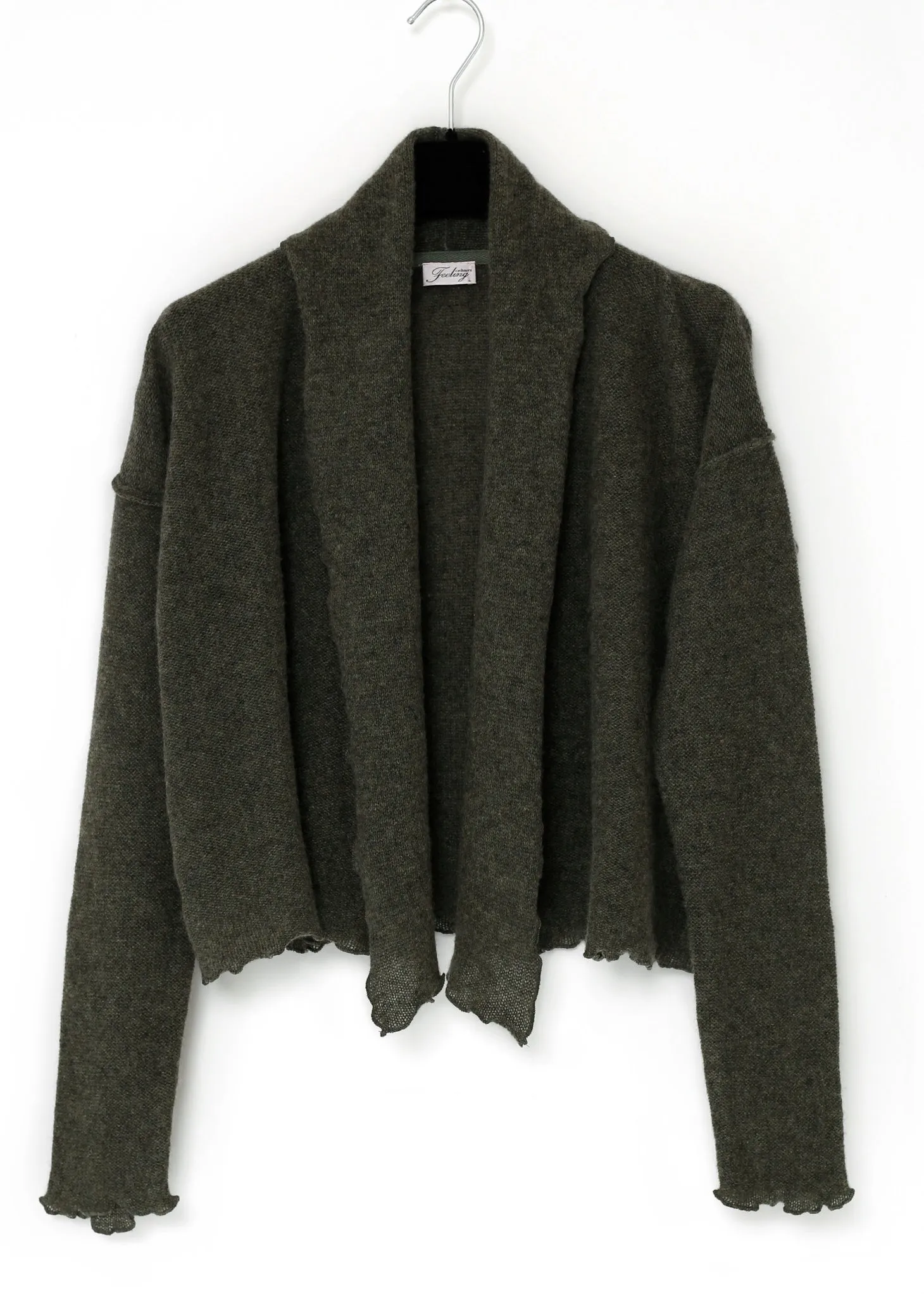 Kashmir cardigan med draperad sjalkrage - Loden green