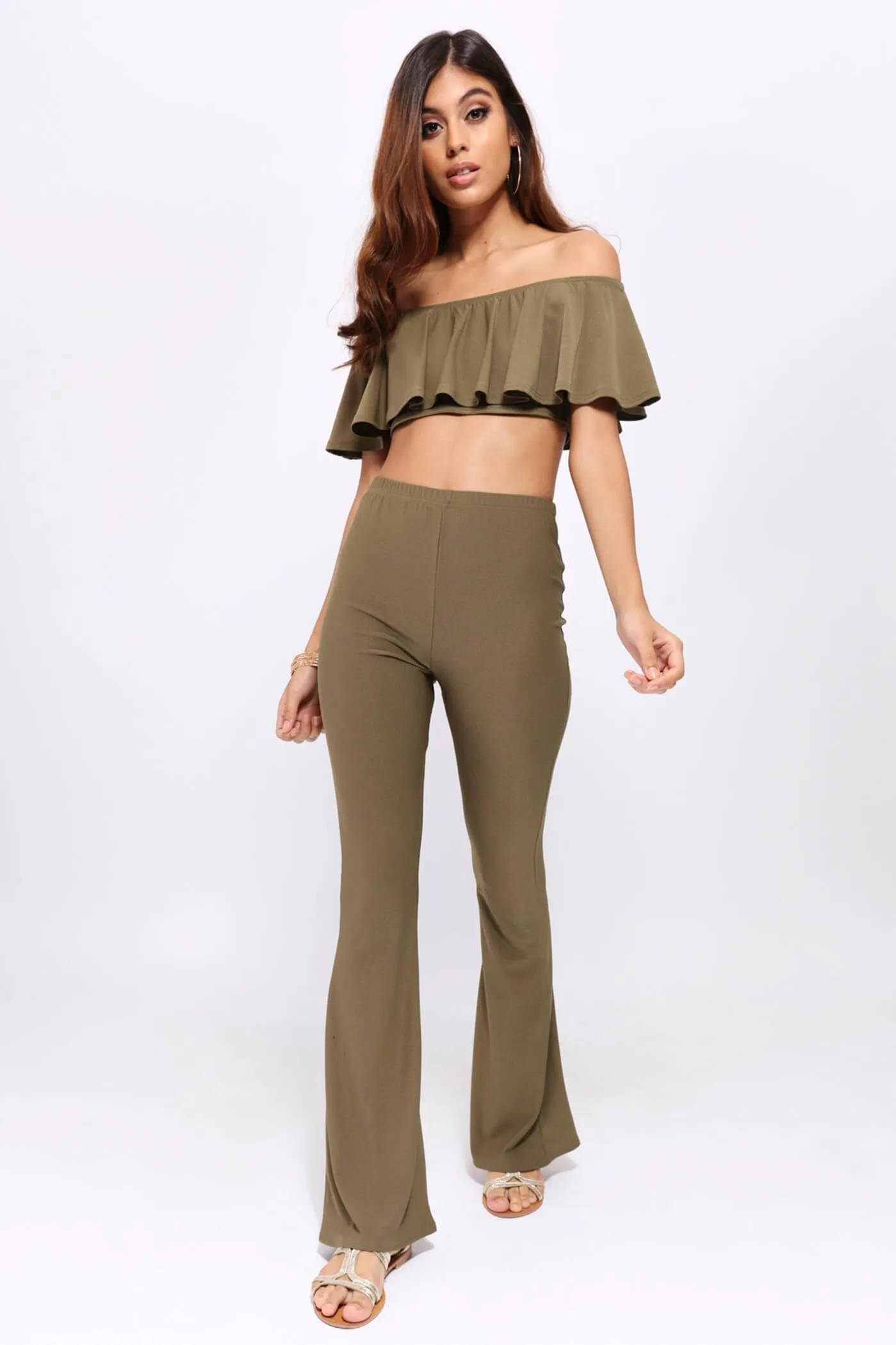 Khaki Flare Trousers