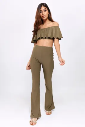 Khaki Flare Trousers