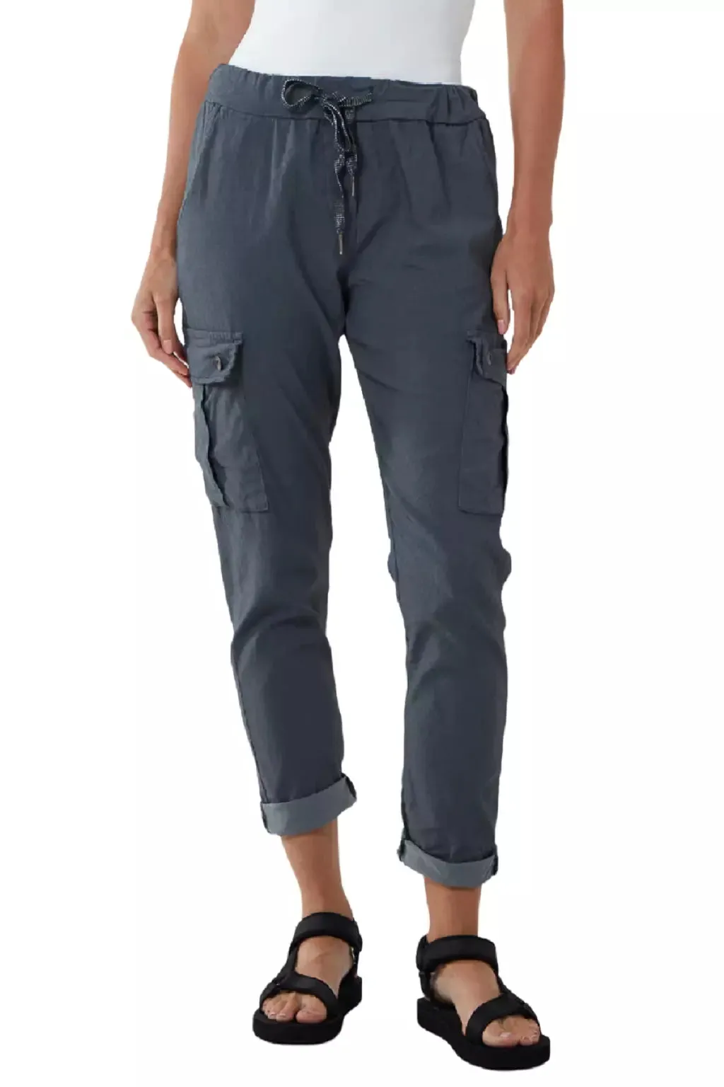 Ladies Magic Super Stretch Cargo Trousers Joggers Womens Plain Pocket Pant
