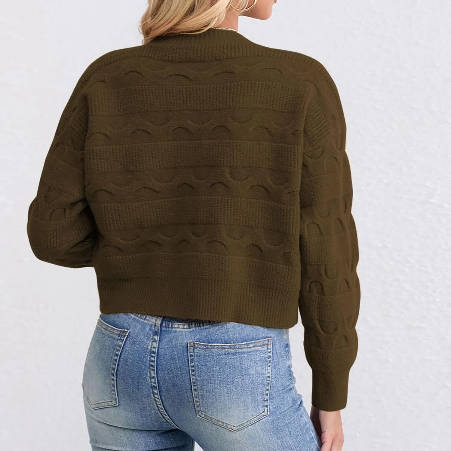 Lastesso Cardigan for Women Cropped Long Sleeve Lightweight Fall Cardigans Soft Crochet Lounge Knitwear Cozy Button Sweater