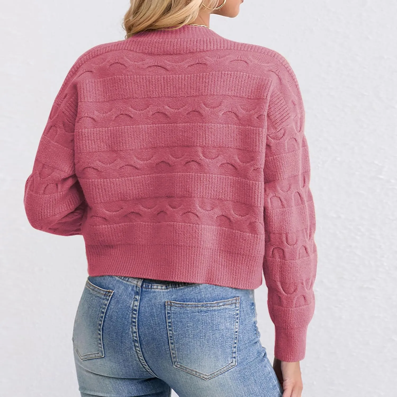 Lastesso Cardigan for Women Cropped Long Sleeve Lightweight Fall Cardigans Soft Crochet Lounge Knitwear Cozy Button Sweater