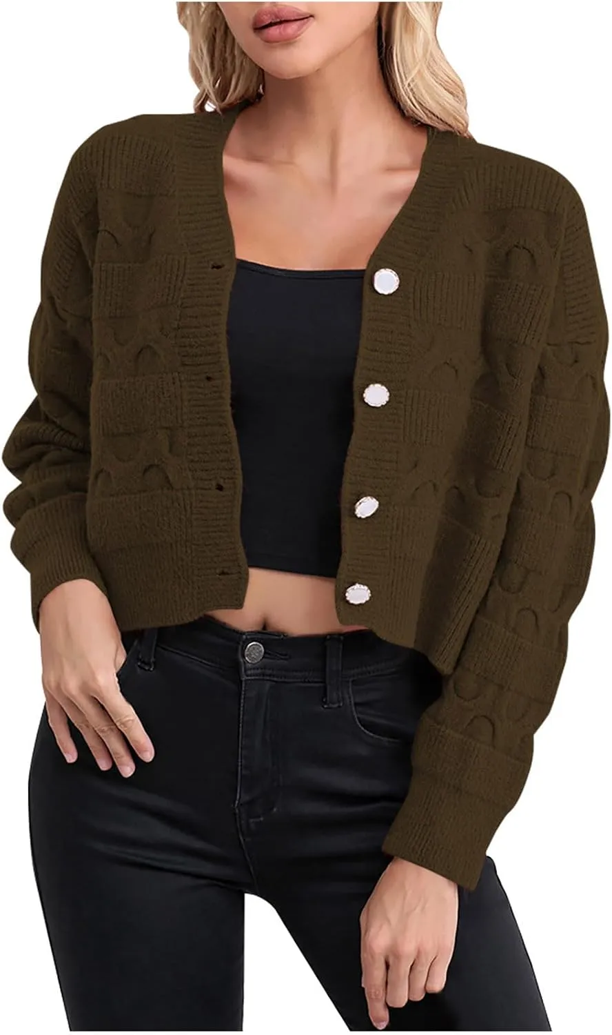 Lastesso Cardigan for Women Cropped Long Sleeve Lightweight Fall Cardigans Soft Crochet Lounge Knitwear Cozy Button Sweater