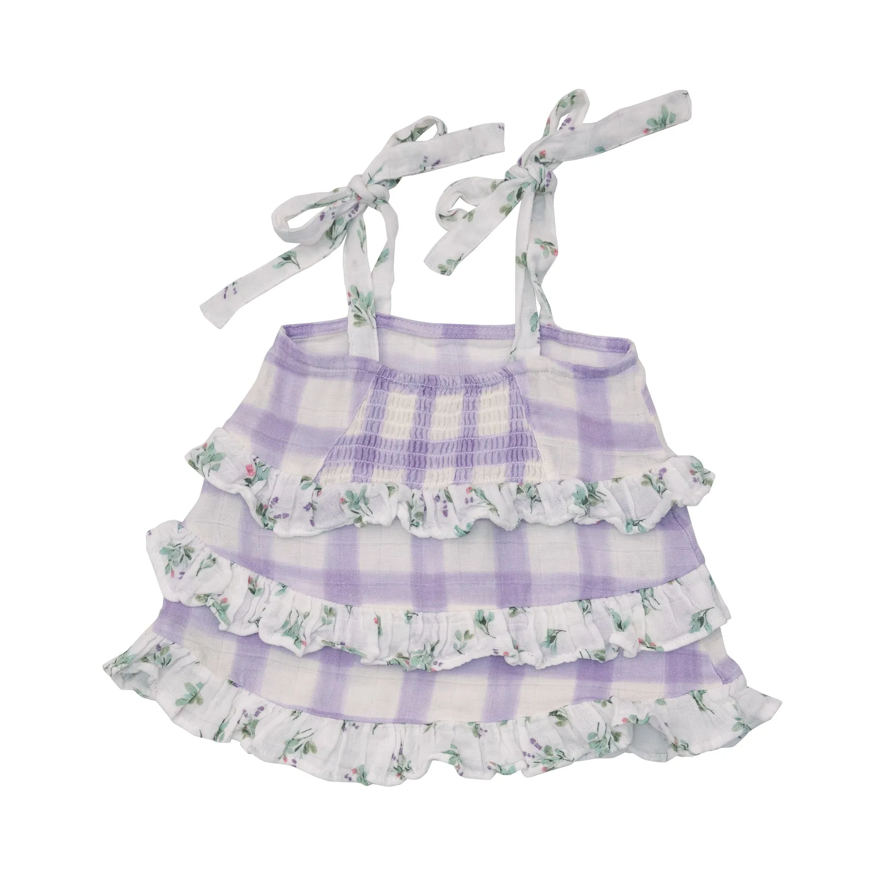 Lavender Rose   Gingham Tiered Sundress with Back Smocking