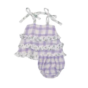 Lavender Rose   Gingham Tiered Sundress with Back Smocking