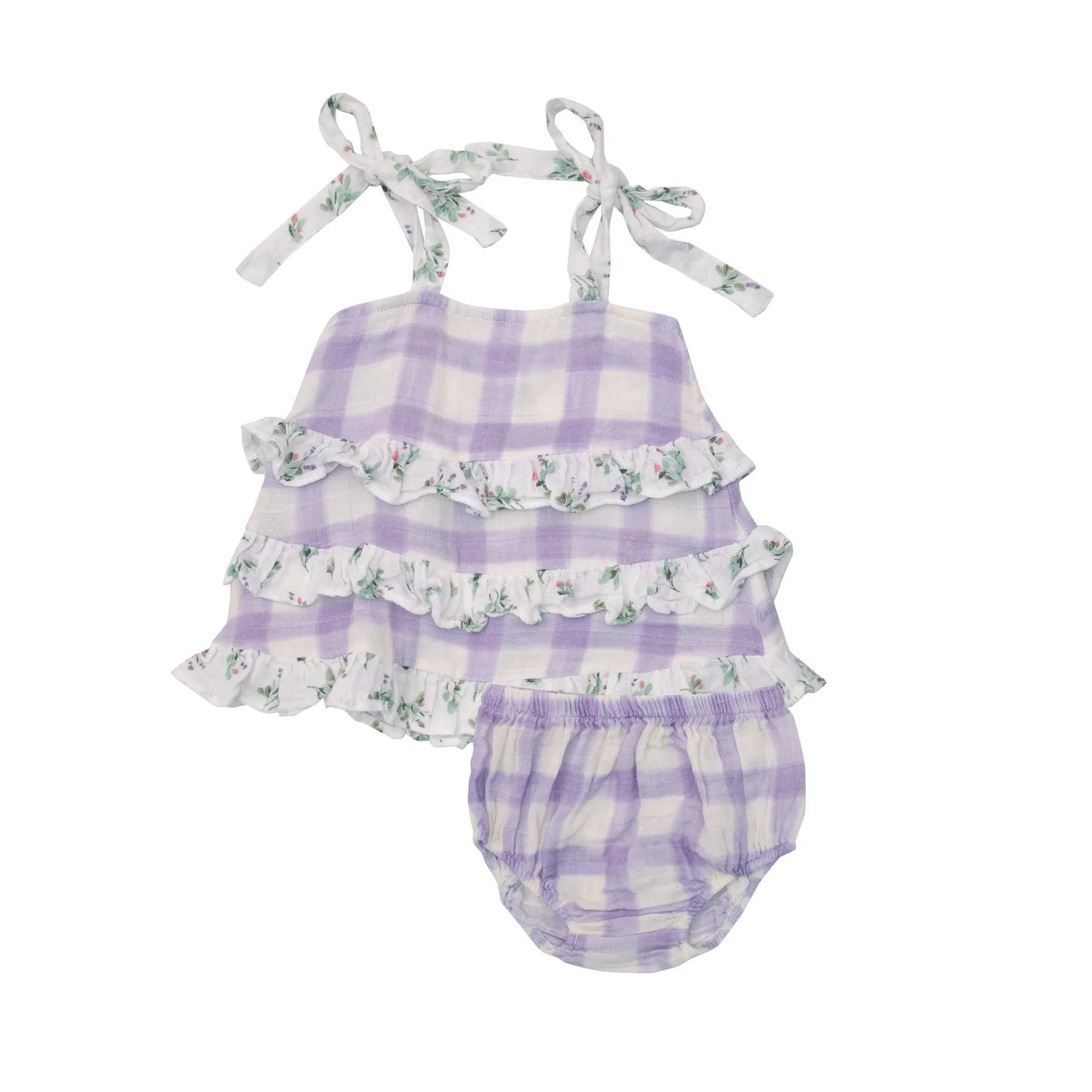Lavender Rose   Gingham Tiered Sundress with Back Smocking