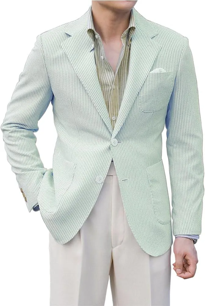 Leisure Men Seersucker Sports Coat Light Summer Jacket Mens Seersucker Blazer Mens Beach Outfit