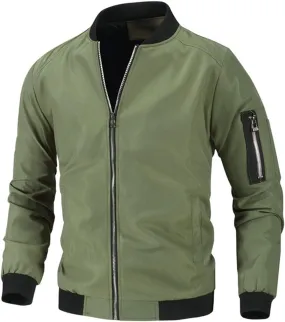 Men's Bomber Jacket Lightweight Casual Spring Fall Windbreaker Windproof Zip Up Coat Light Track Jackets Sportswear