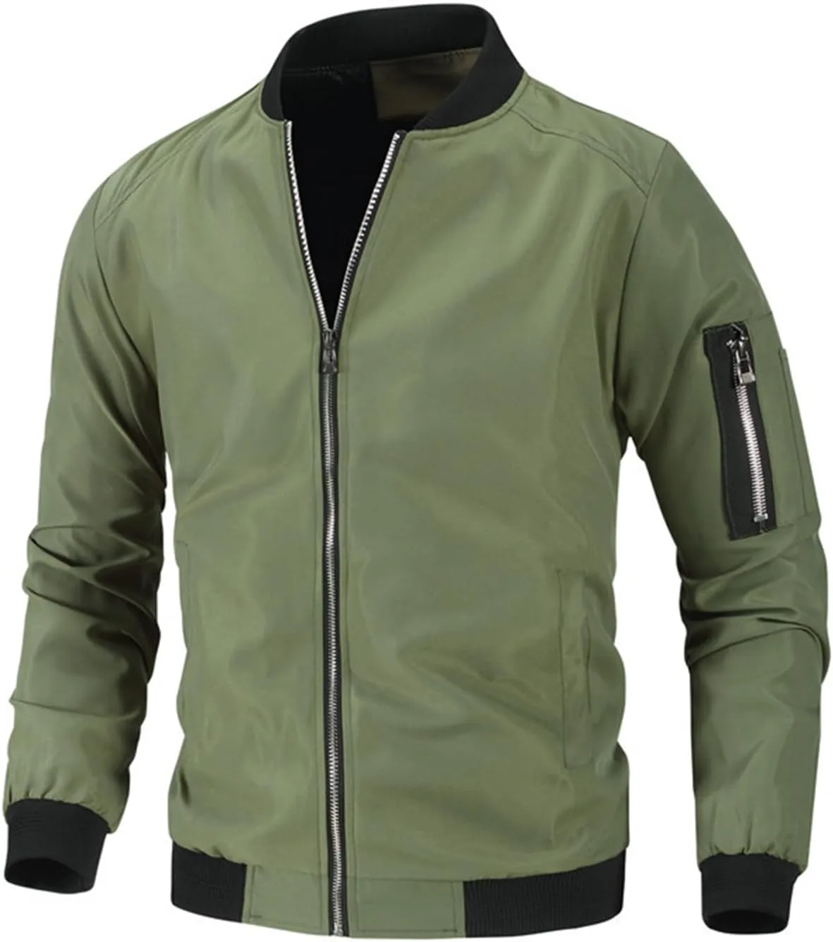 Men's Bomber Jacket Lightweight Casual Spring Fall Windbreaker Windproof Zip Up Coat Light Track Jackets Sportswear