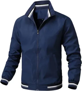 Men's Lightweight Jacket Light Track Jackets Casual Spring Fall Windbreaker Flight Bomber Zip Up Coat with Pockets