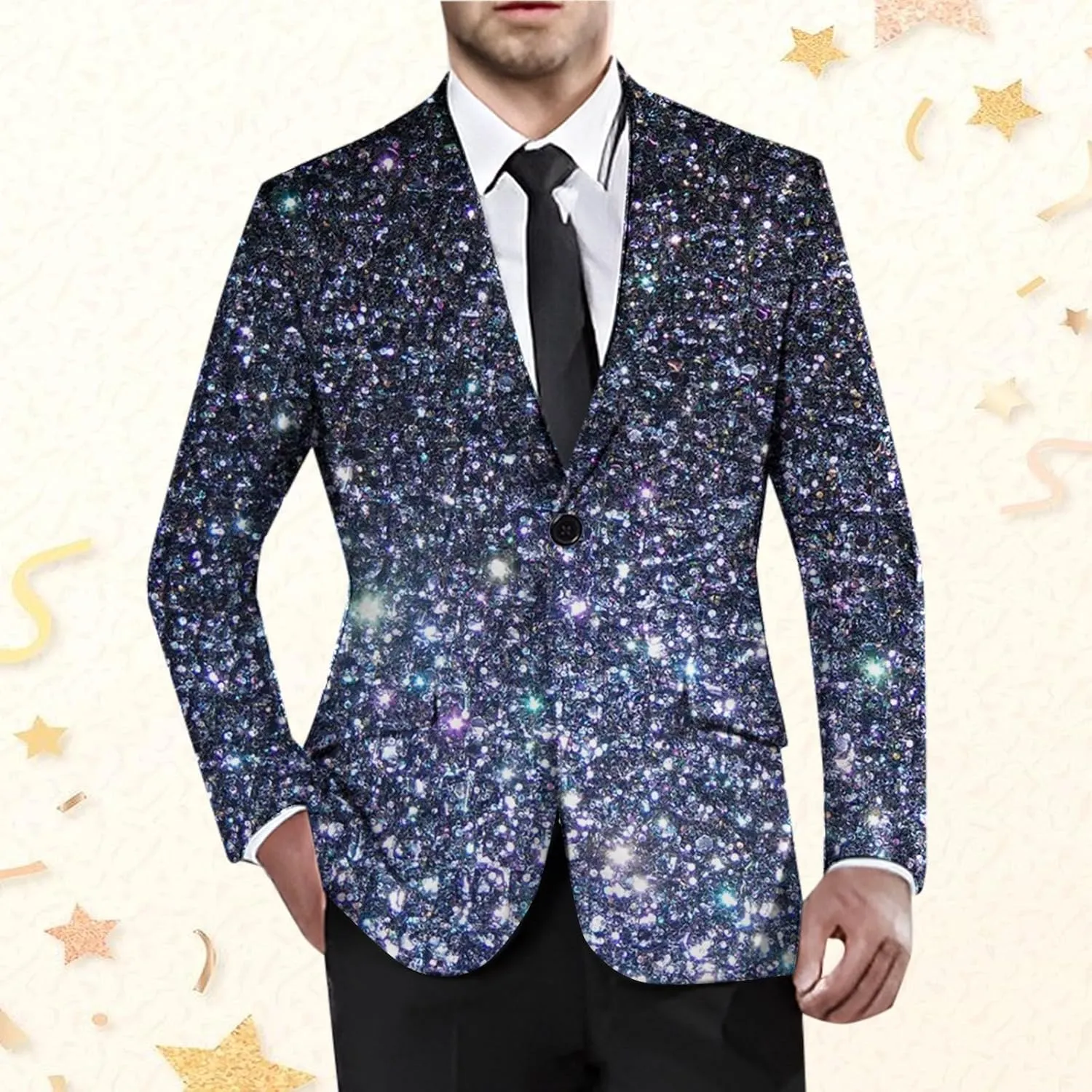 Men's Sequins Blazer One Button Party Prom Shiny Stylish Tuxedo Jacket Holiday Slim Fit Festival Glitter Suit Jacket