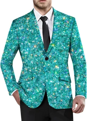 Men's Sequins Blazer One Button Party Prom Shiny Stylish Tuxedo Jacket Holiday Slim Fit Festival Glitter Suit Jacket