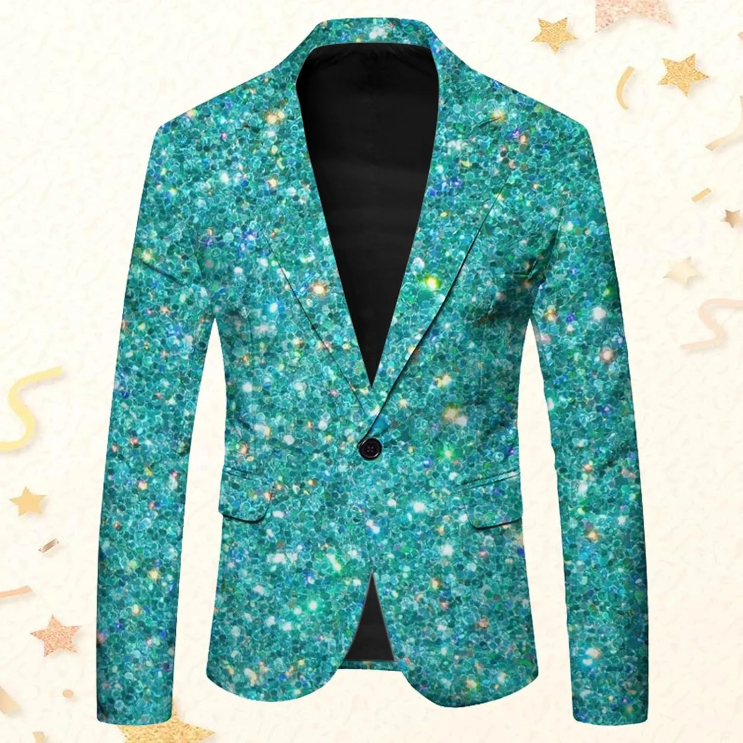 Men's Sequins Blazer One Button Party Prom Shiny Stylish Tuxedo Jacket Holiday Slim Fit Festival Glitter Suit Jacket