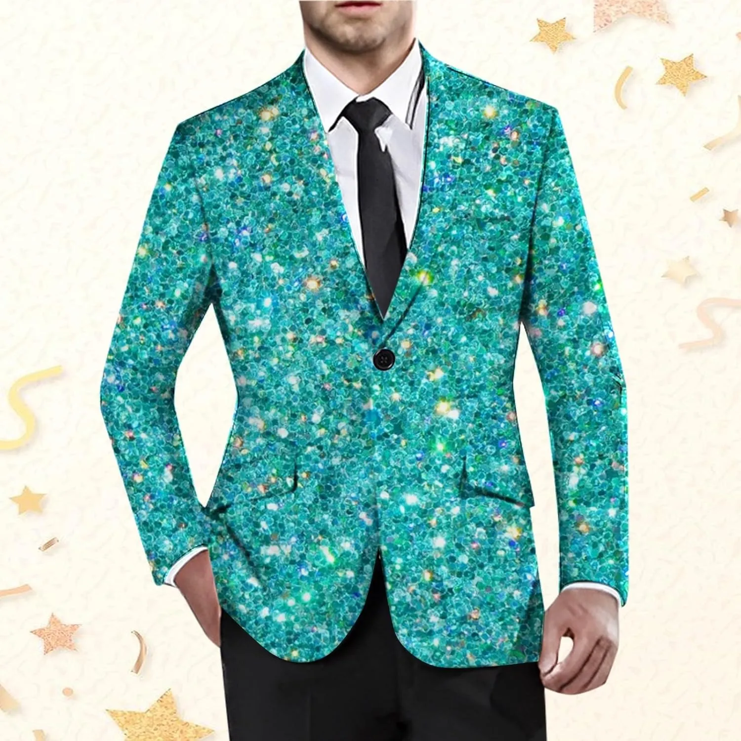 Men's Sequins Blazer One Button Party Prom Shiny Stylish Tuxedo Jacket Holiday Slim Fit Festival Glitter Suit Jacket