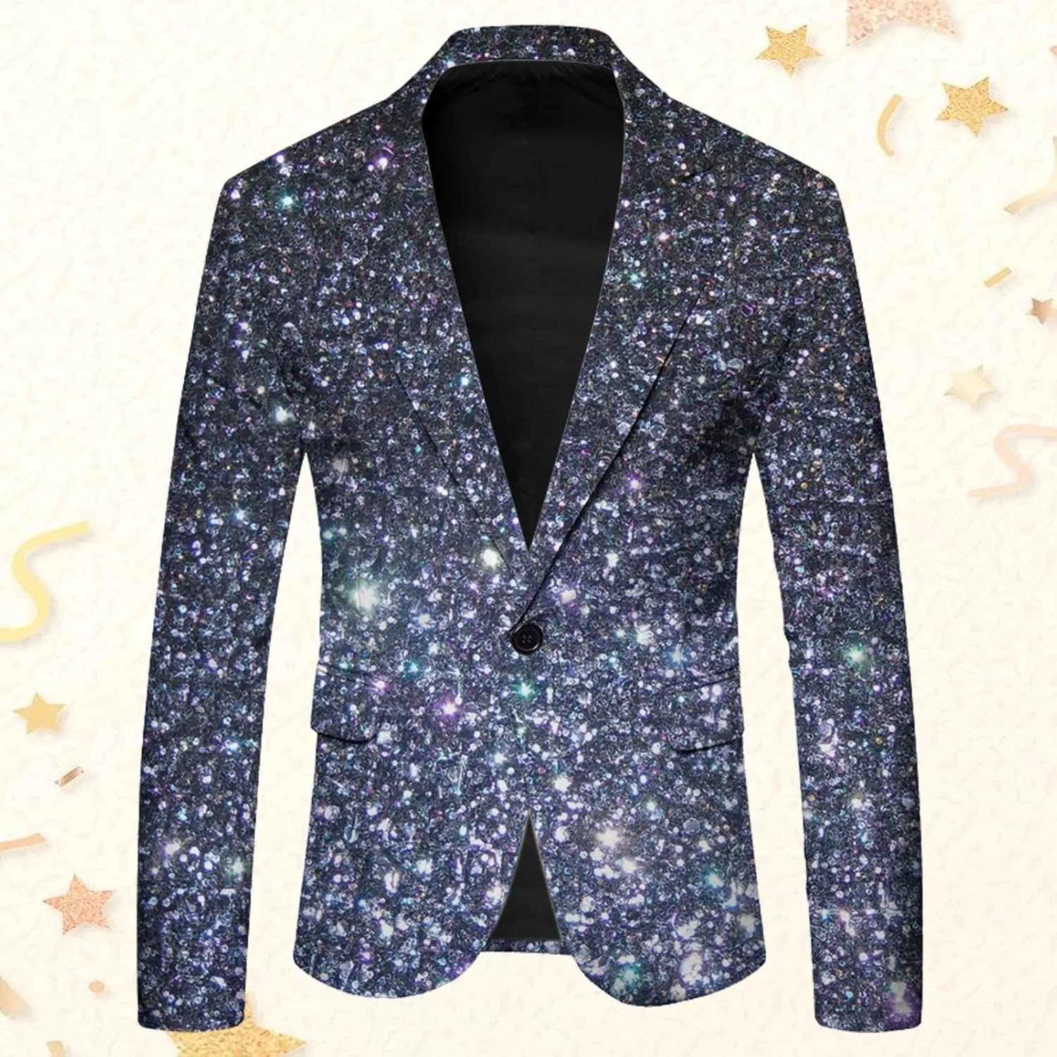 Men's Sequins Blazer One Button Party Prom Shiny Stylish Tuxedo Jacket Holiday Slim Fit Festival Glitter Suit Jacket