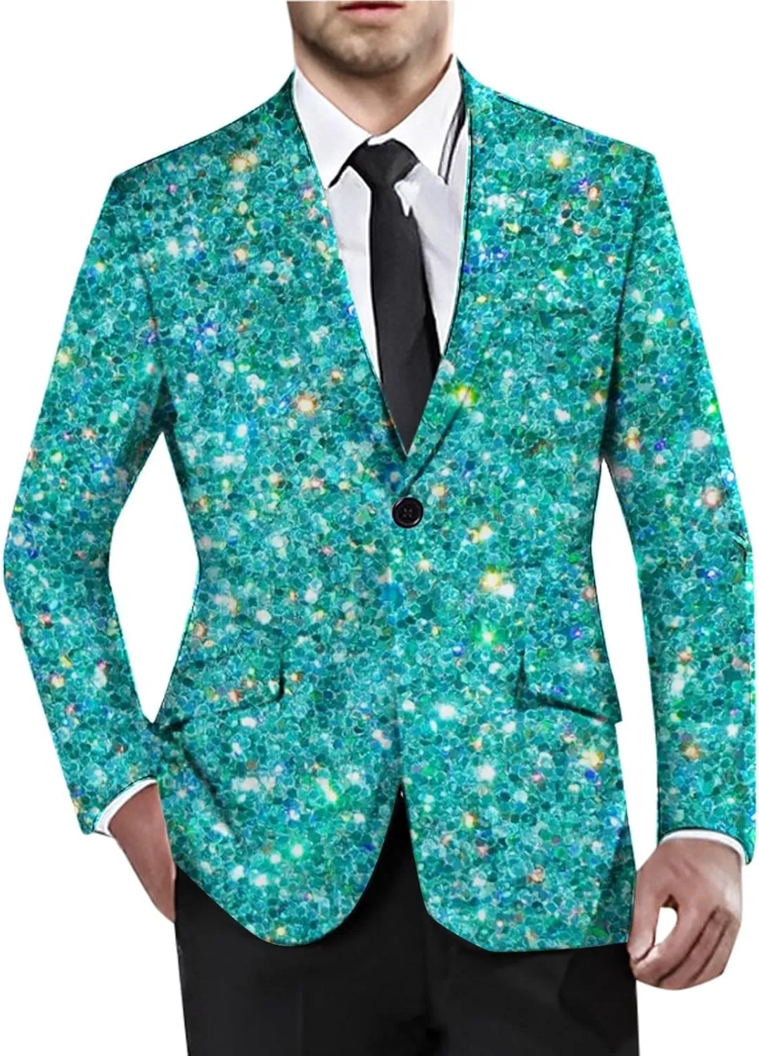 Men's Sequins Blazer One Button Party Prom Shiny Stylish Tuxedo Jacket Holiday Slim Fit Festival Glitter Suit Jacket