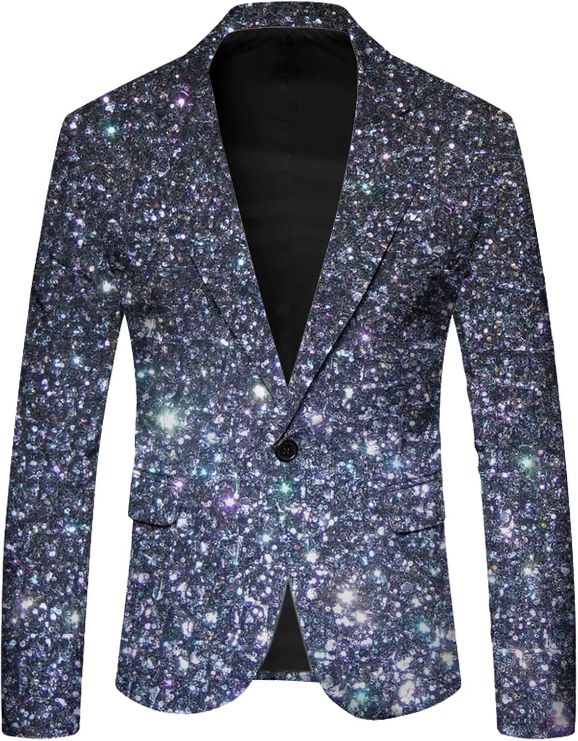 Men's Sequins Blazer One Button Party Prom Shiny Stylish Tuxedo Jacket Holiday Slim Fit Festival Glitter Suit Jacket