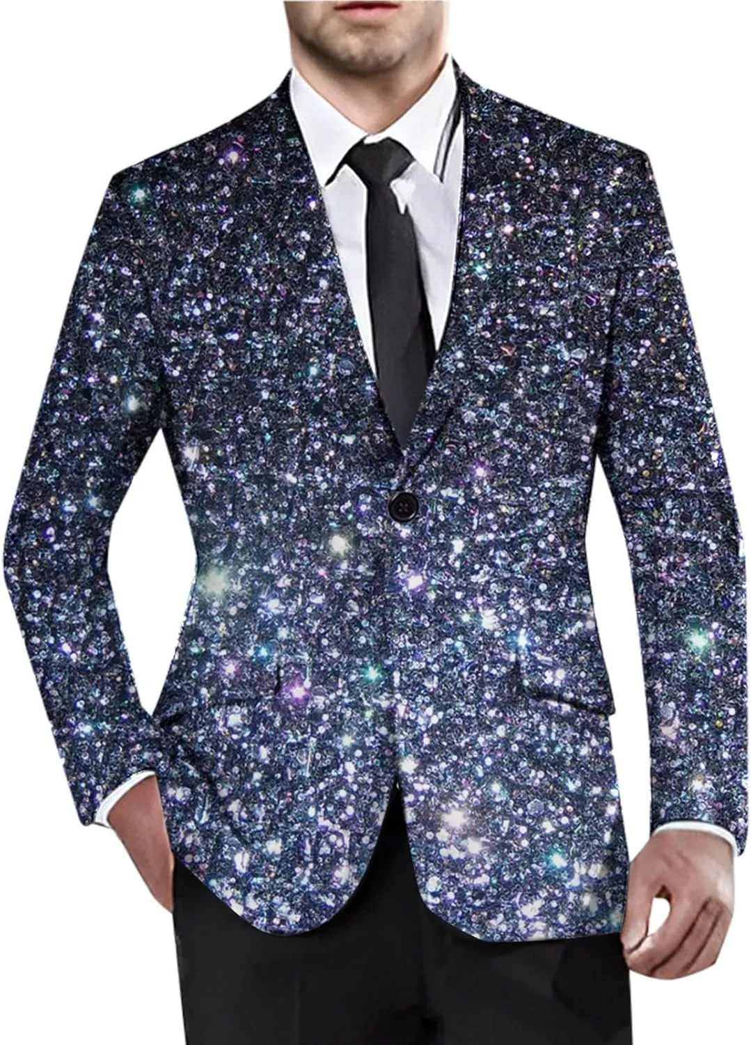 Men's Sequins Blazer One Button Party Prom Shiny Stylish Tuxedo Jacket Holiday Slim Fit Festival Glitter Suit Jacket