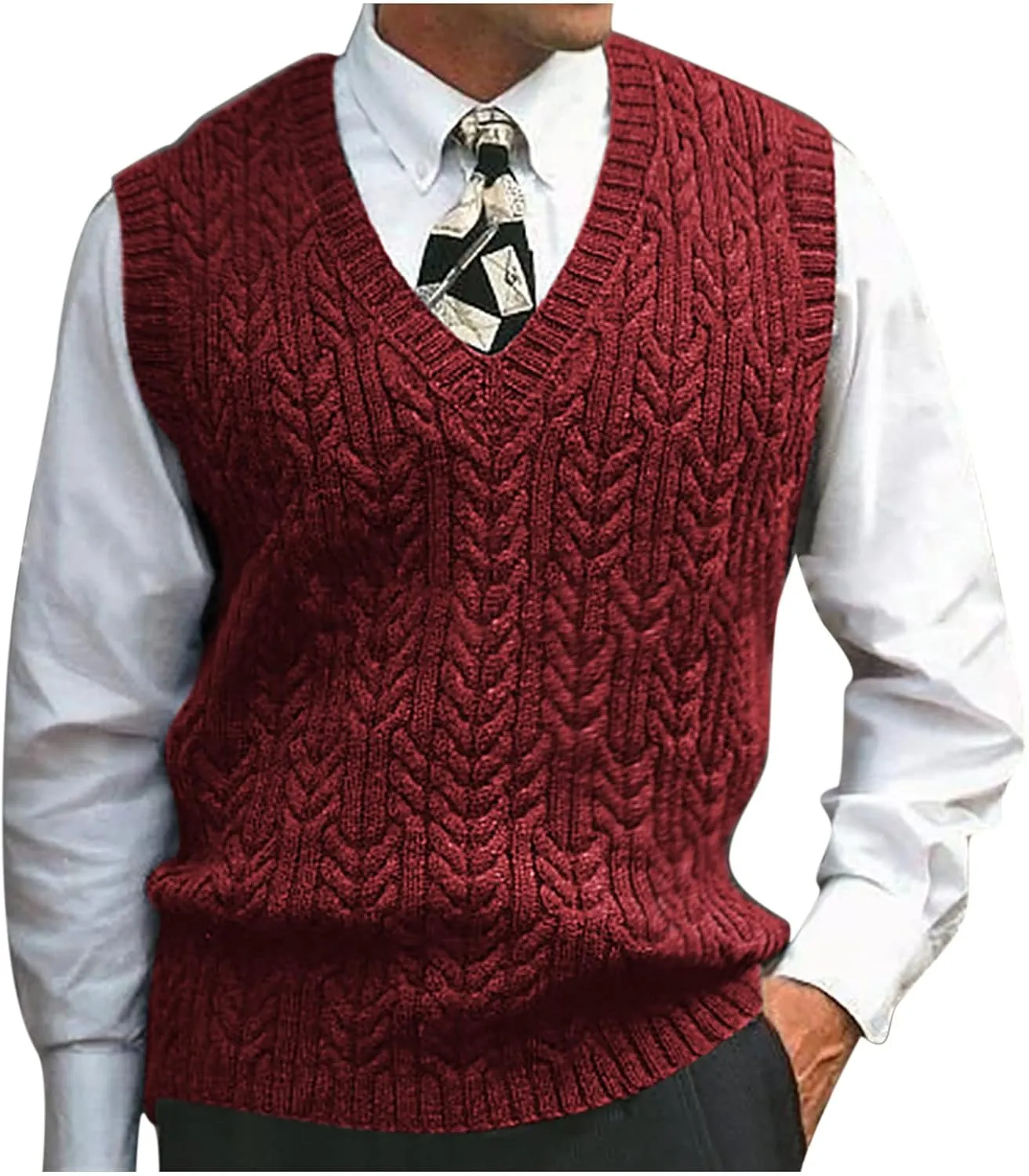 Men's Sweater Vest Cardigan Vintage Pullover Spring Autumn Knit Vests Sleeveless V-Neck Slim Fit Knitwear