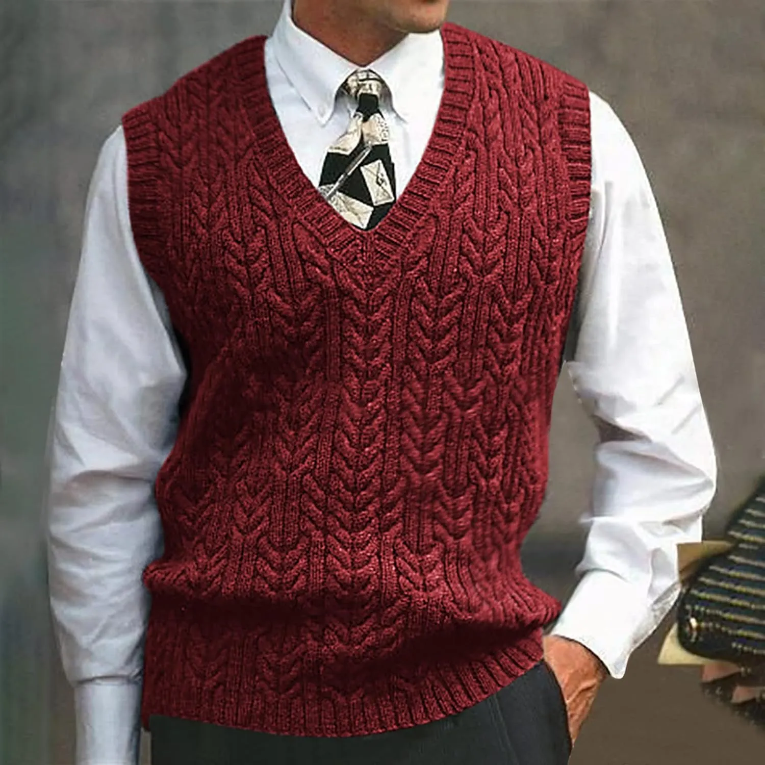 Men's Sweater Vest Cardigan Vintage Pullover Spring Autumn Knit Vests Sleeveless V-Neck Slim Fit Knitwear