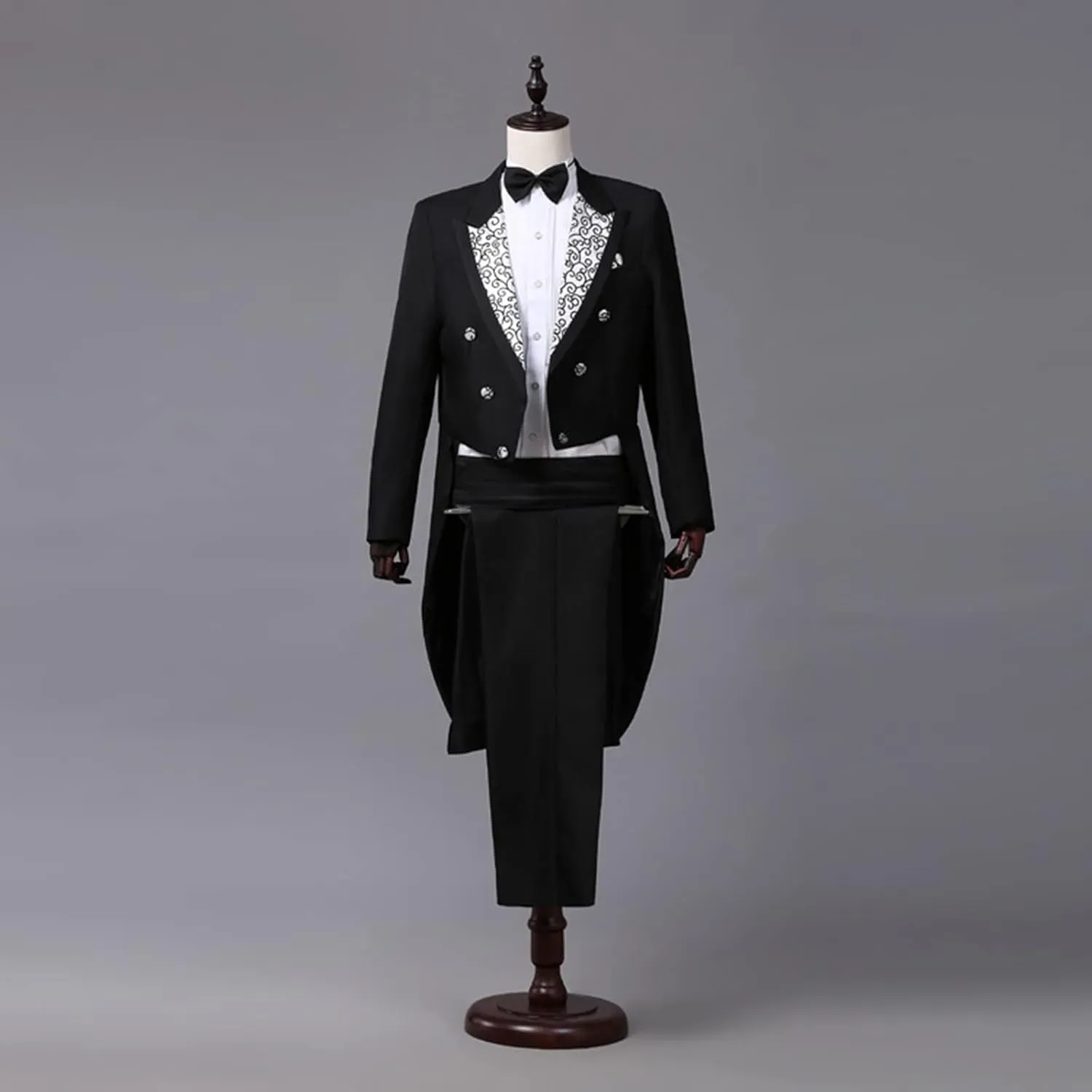 Men's Tailcoat Slim Fit 4-Piece Suit Dinner Jacket Swallow-Tailed Coat Double Breasted Lapel Elegant Prom Tuxedo