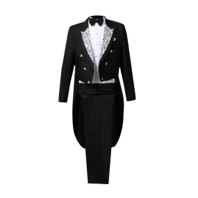 Men's Tailcoat Slim Fit 4-Piece Suit Dinner Jacket Swallow-Tailed Coat Double Breasted Lapel Elegant Prom Tuxedo