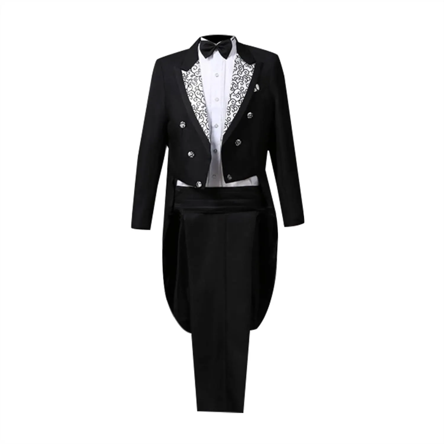 Men's Tailcoat Slim Fit 4-Piece Suit Dinner Jacket Swallow-Tailed Coat Double Breasted Lapel Elegant Prom Tuxedo