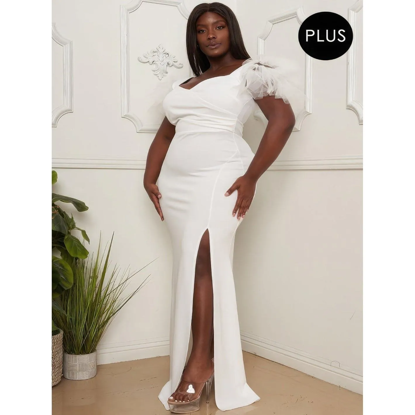 Mesh Tulle Shoulder Plus Size Maxi Dress
