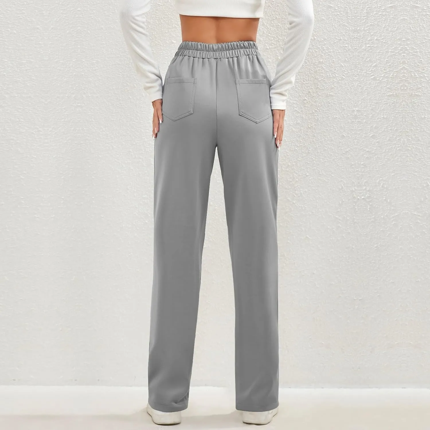 midelxp Casual Straight Leg Pants for Women High Waisted Button Stretchy Business Work Pants Trousers with Multiple Pockets