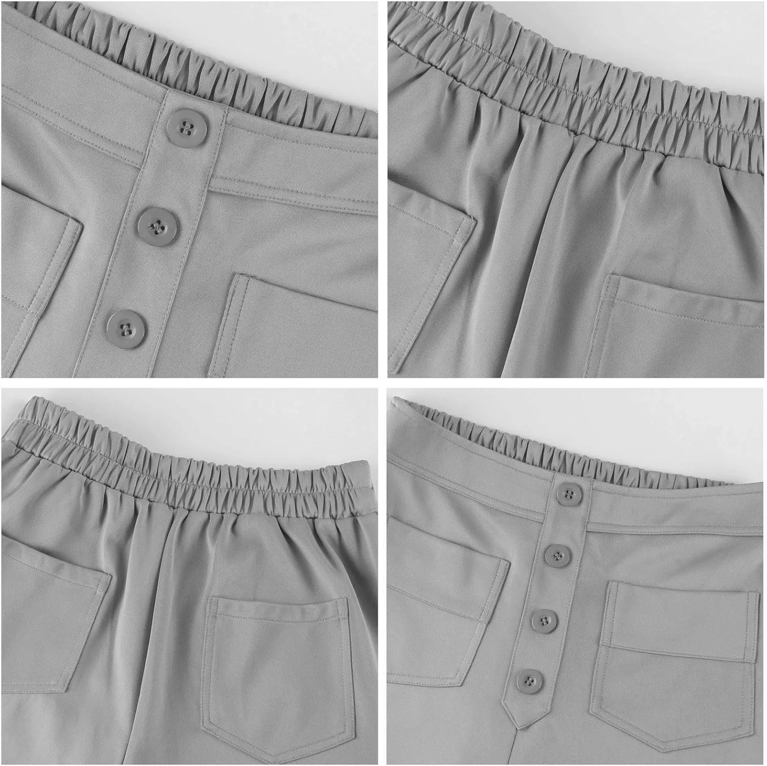 midelxp Casual Straight Leg Pants for Women High Waisted Button Stretchy Business Work Pants Trousers with Multiple Pockets