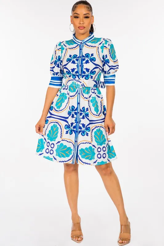 Moroccan Print Turquoise Sun Dress