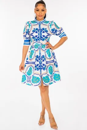 Moroccan Print Turquoise Sun Dress