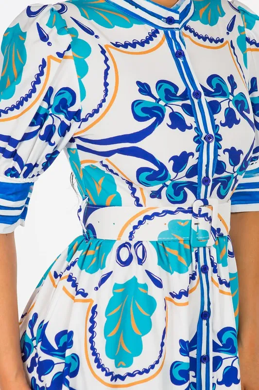 Moroccan Print Turquoise Sun Dress