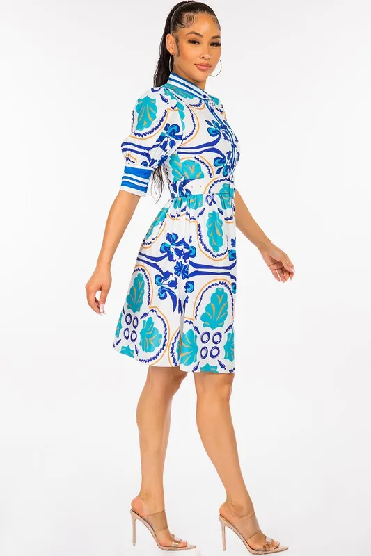 Moroccan Print Turquoise Sun Dress