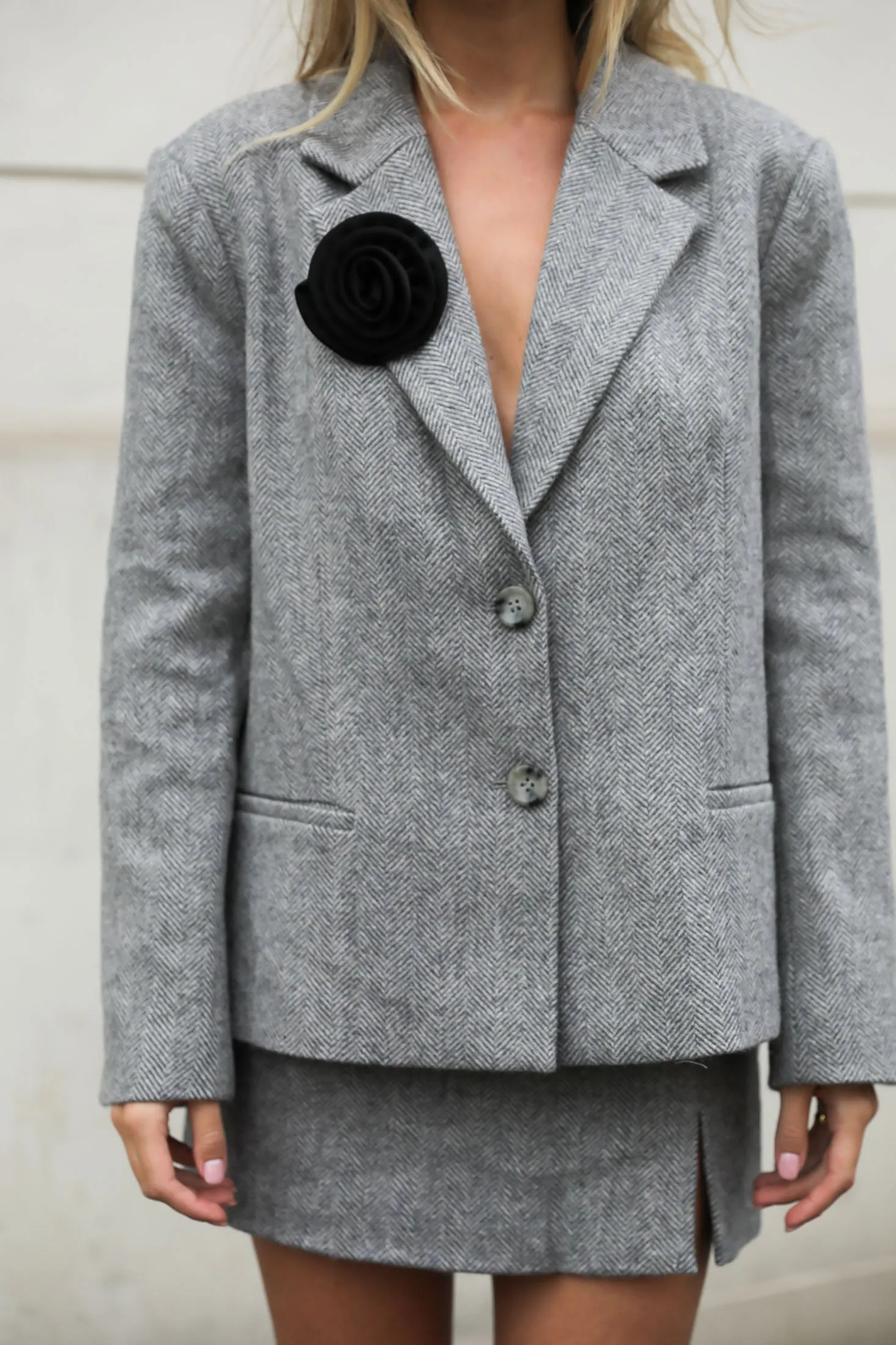 Mya Herringbone Blazer - Light Grey