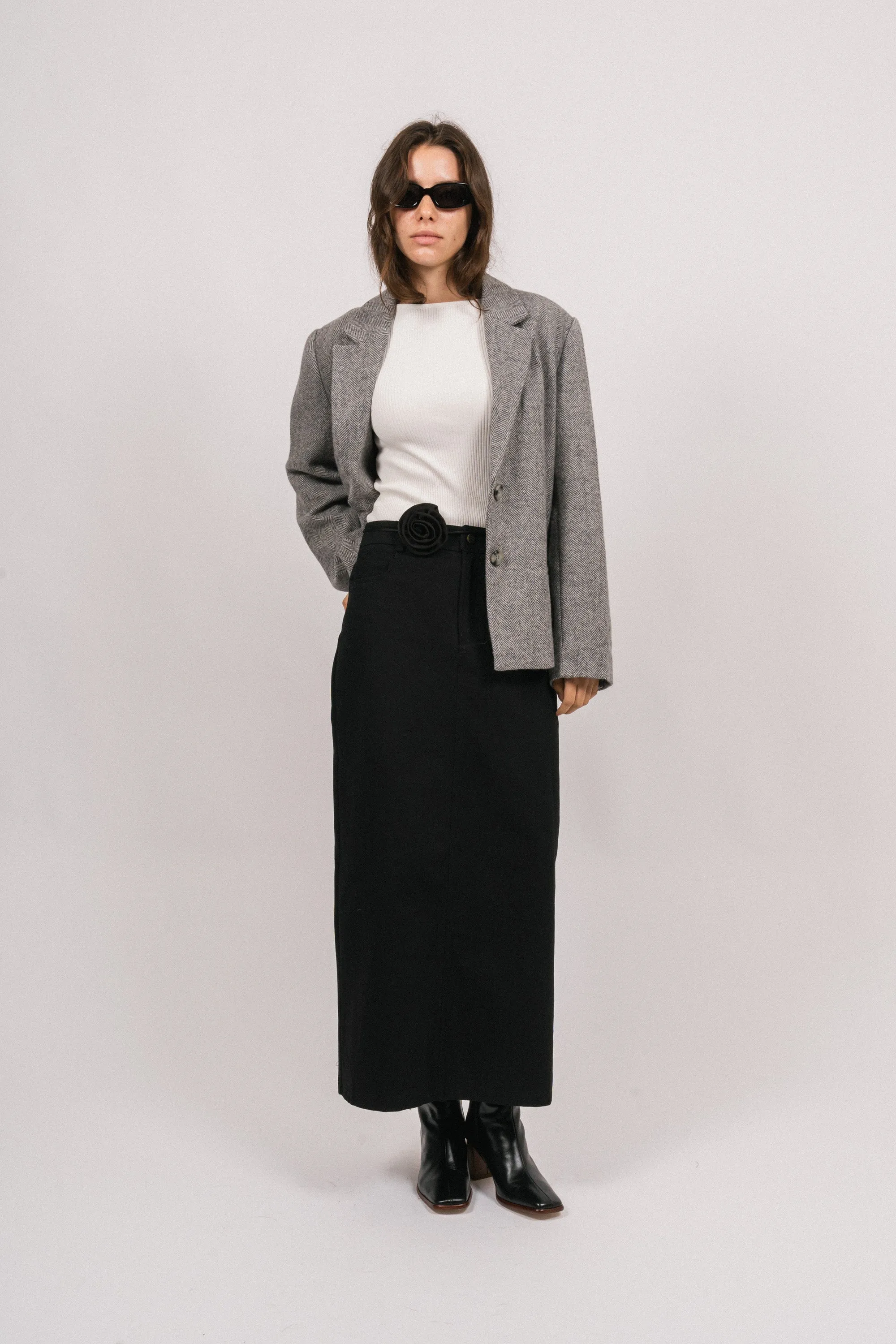 Mya Herringbone Blazer - Light Grey
