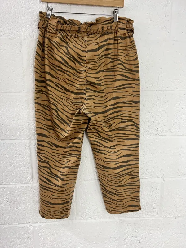 Preloved Brown Zebra Print Trousers in Size 16