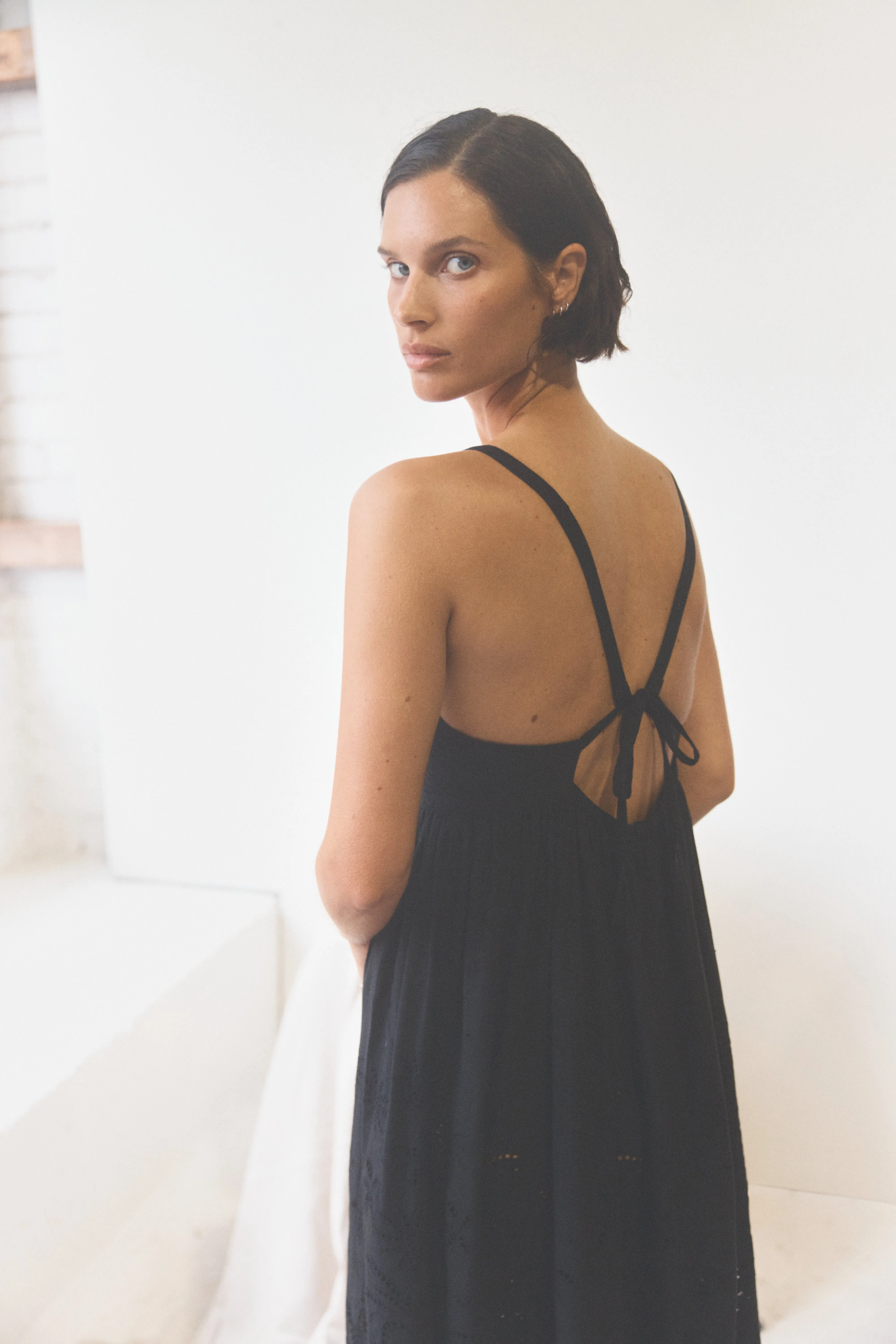 Raven Black Eyelet Linen Dress