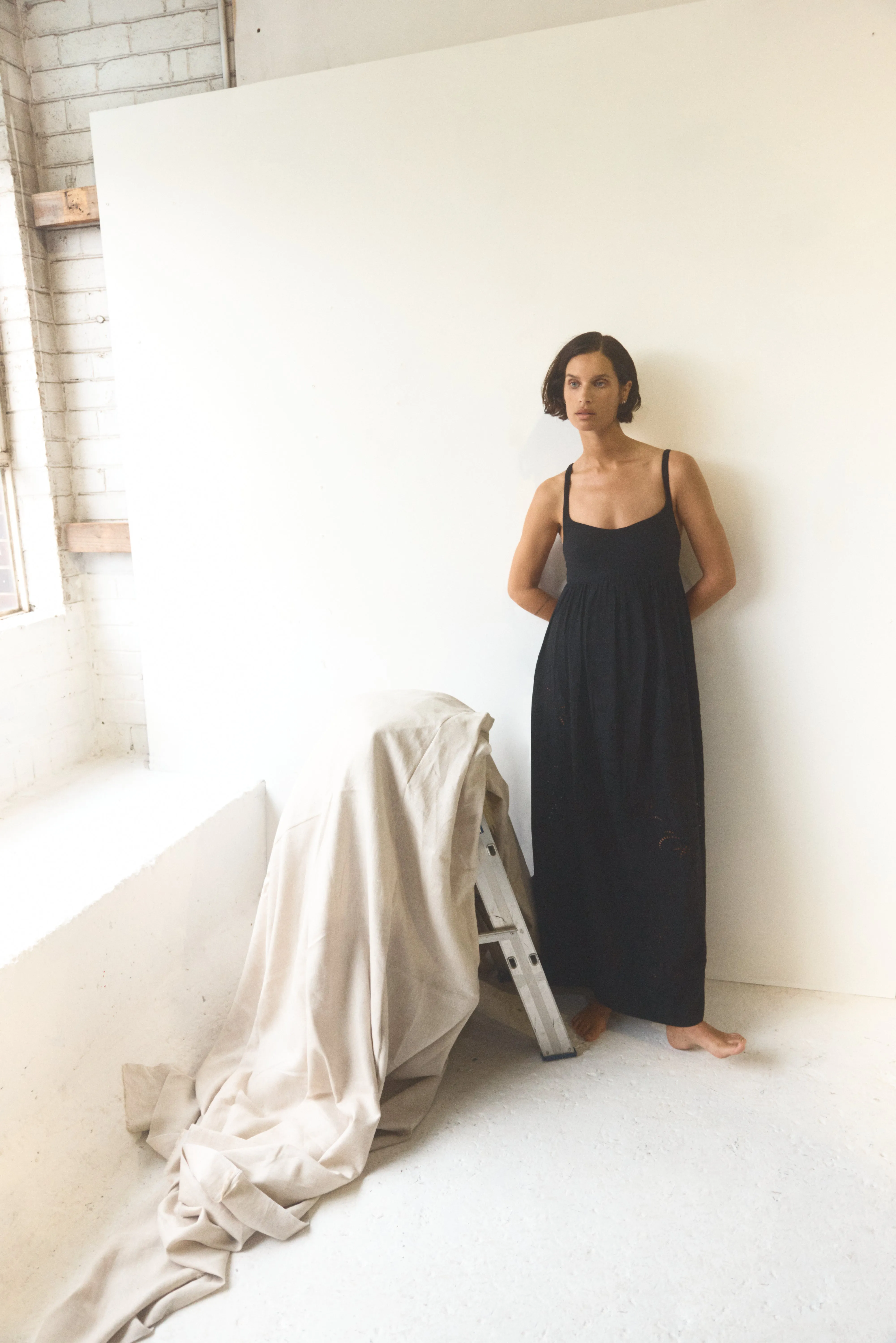 Raven Black Eyelet Linen Dress