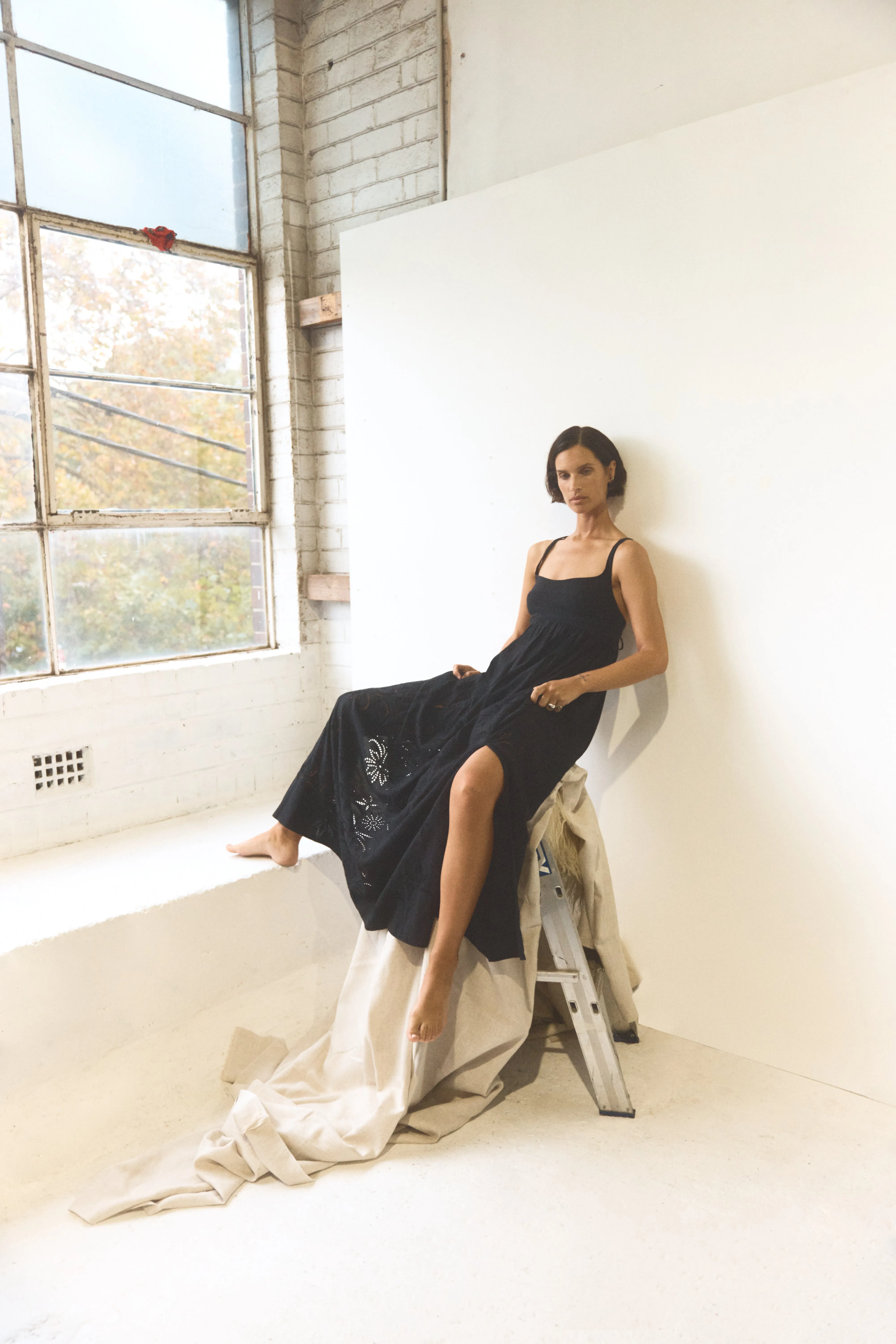 Raven Black Eyelet Linen Dress
