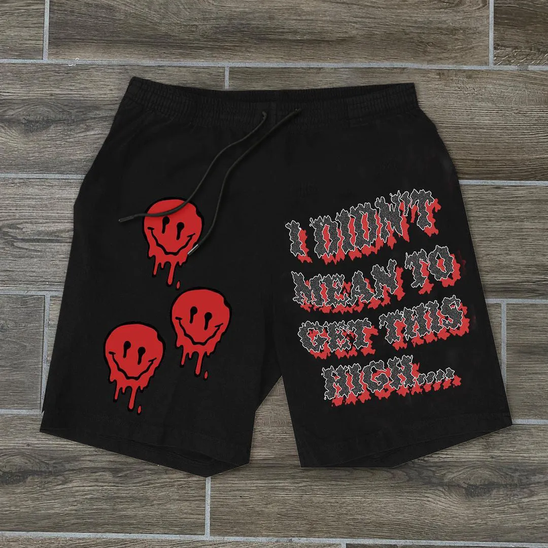 Retro Smiley Print Casual Fashion Sports Shorts