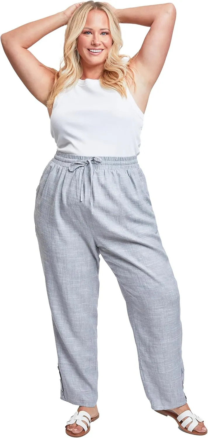 Royalty For Me Womens Women´s Plus Linen Button Hem Flood