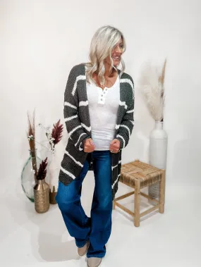 Sky Lit Night Stripe Knit Cardigan, Charcoal/Ivory