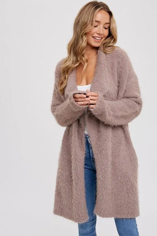 Soft Fuzzy Drape Cardigan Mushroom