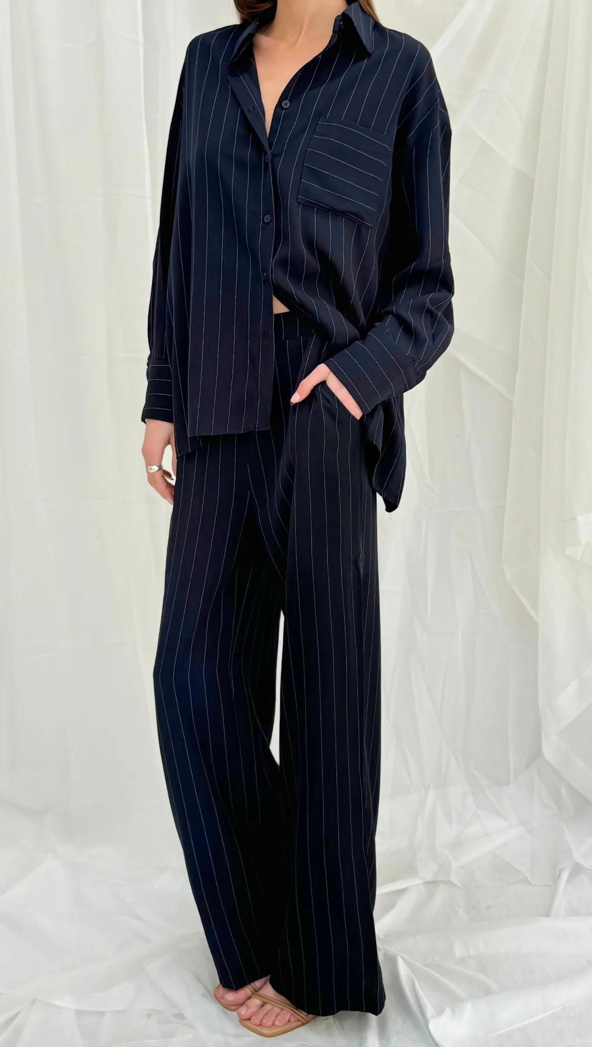 Stassi Trouser - Navy Pinstripe