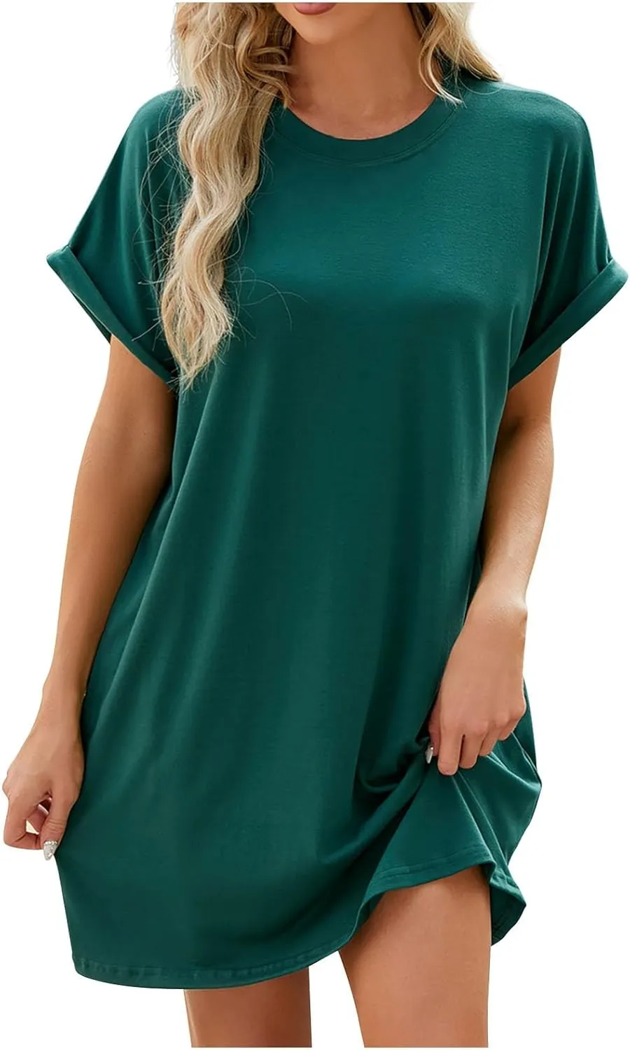 Summer Dresses for Women Casual Crewneck Short Sleeve T-Shirts Dress Beach Loose Fit Mini Sundress with Pockets