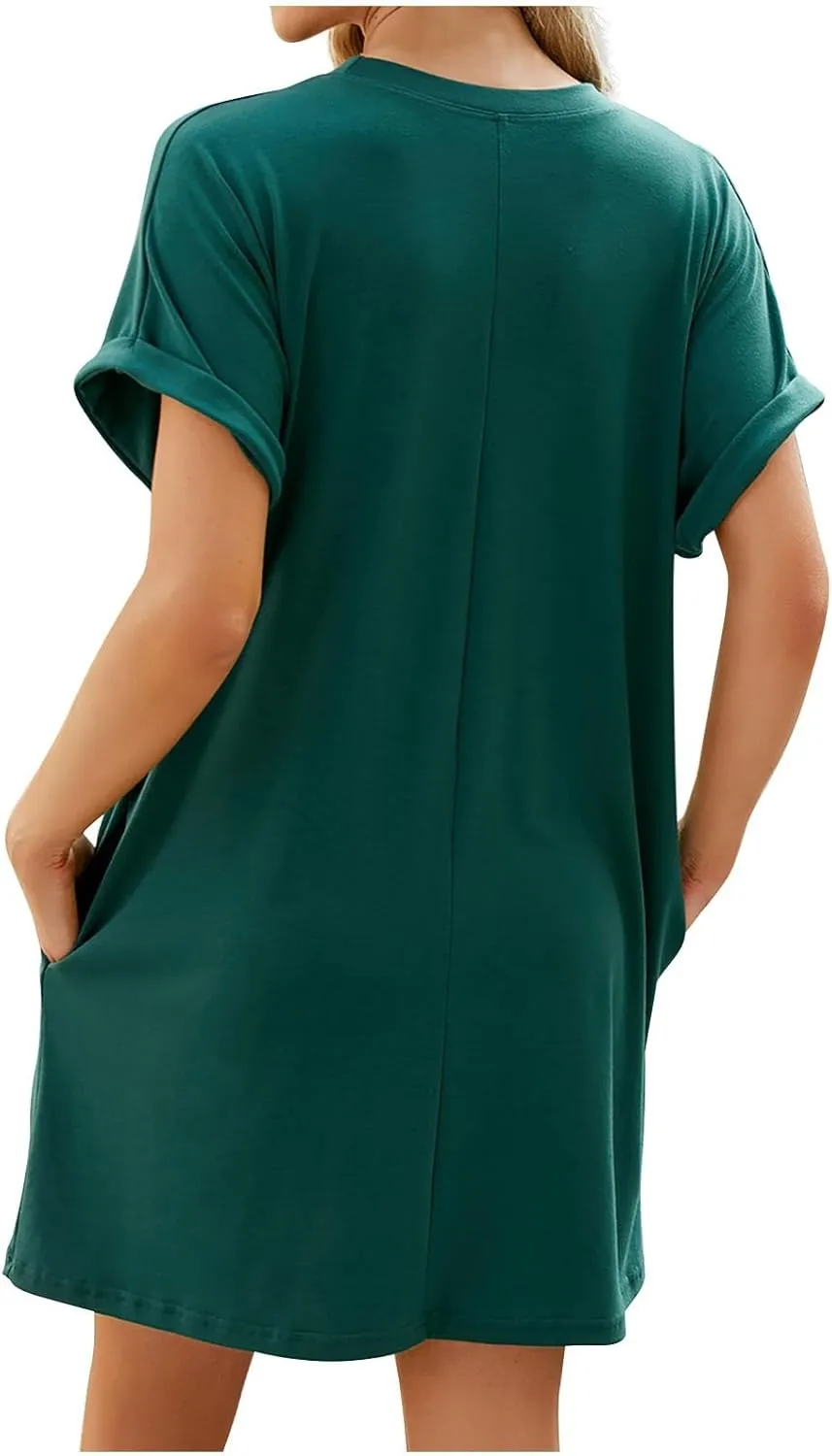 Summer Dresses for Women Casual Crewneck Short Sleeve T-Shirts Dress Beach Loose Fit Mini Sundress with Pockets