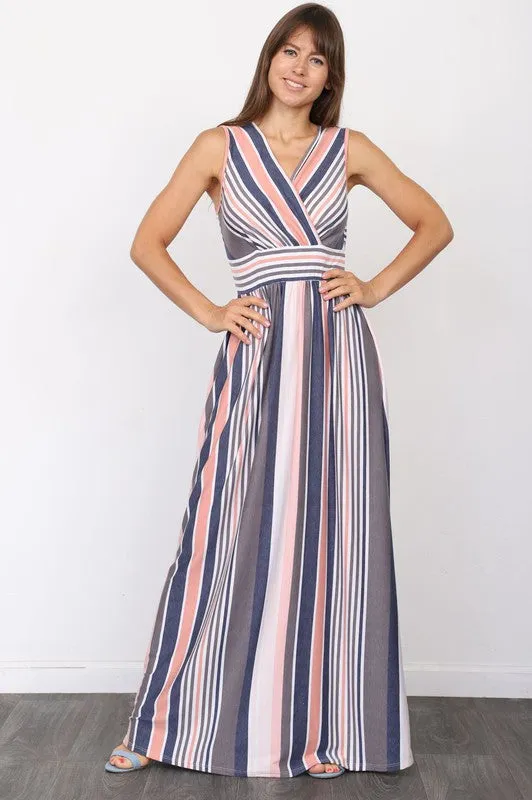 Surplice Stripe Maxi Dress