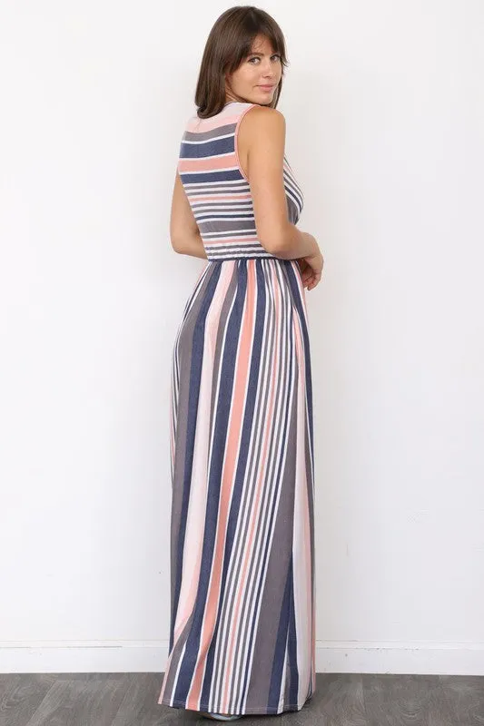 Surplice Stripe Maxi Dress